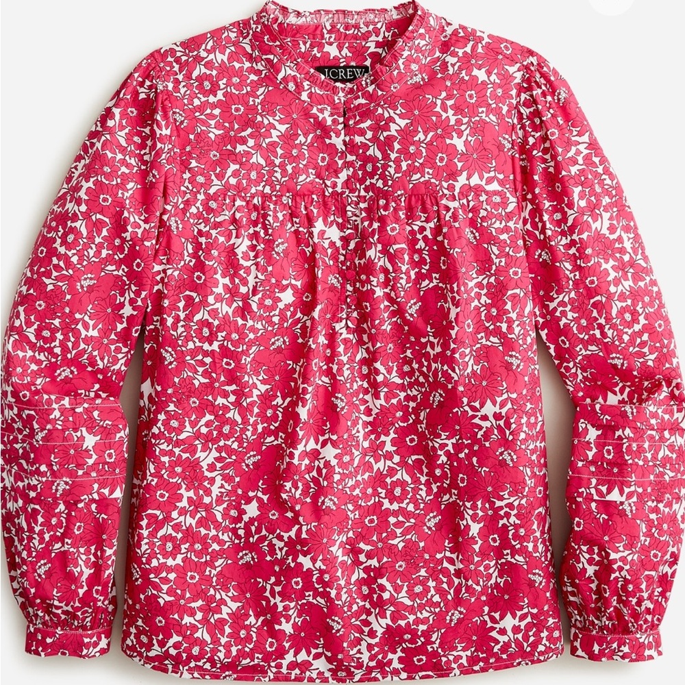 JCrew Ruffle neck blushing meadow cotton poplin 2X